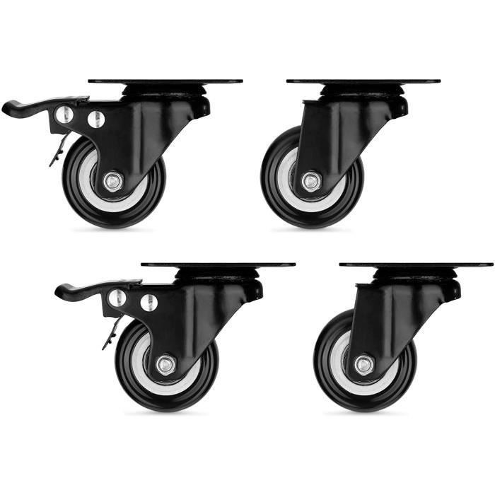 Lot De 4 Roulettes Pivotantes - Capacité 40kg Par Roue - Pour Chaise, Table, Meuble - Tige 11x22mm - Polypropylène