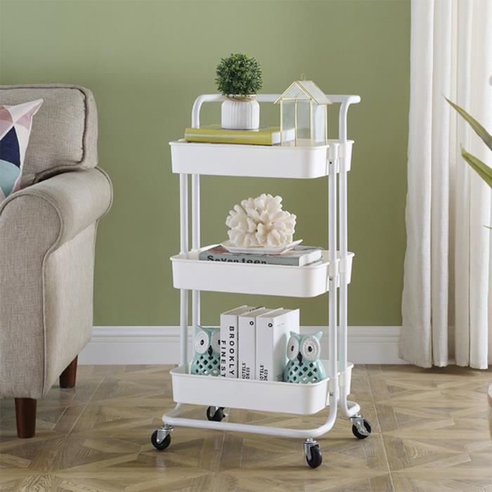 Desserte à roulettes Chariot de service 3 niveaux 43x36x86 cm Blanc Matériaux: Métal avec ABS