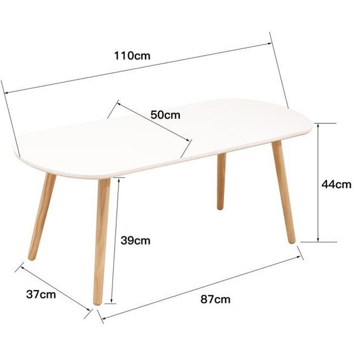 QIAN Table Basse en Bois Scandinave Blanc - Table de Salon sera un complément parfait à votre salon - 110 x55 x45 cm