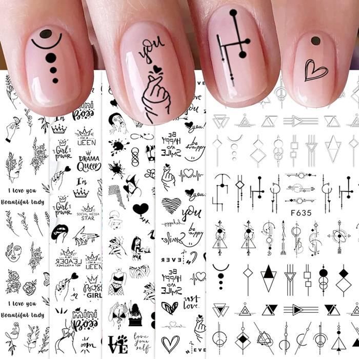 Autocollants Et Pochoirs Pour Nail Art - Jmeowio Géométrie Stickers Ongles 10 Feuilles Autoadhésif Deco Ongle Nail Design Manucure