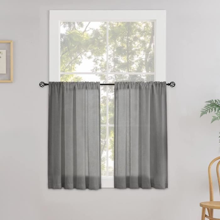 DWCN Lot De 2 Rideaux Brise-Bise Lin Semi-Transparents 45x60 Cm – Style Campagne Moderne