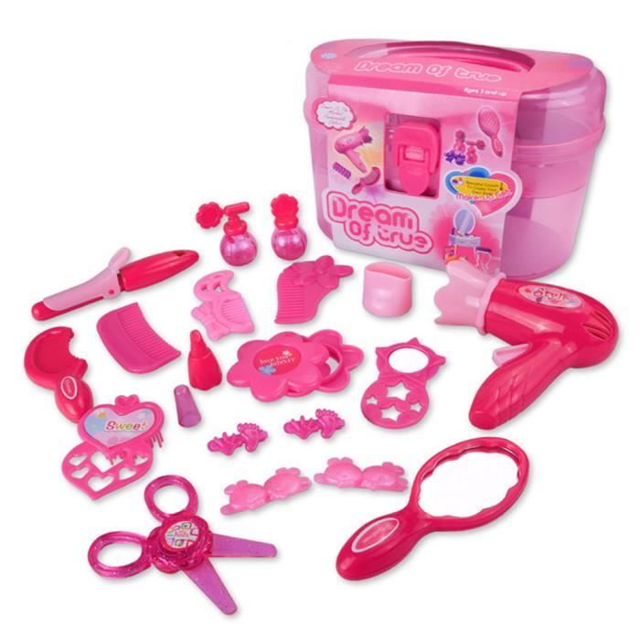 Lot De 21 Pièces Jouet De Maquillage Rose Jeu Dimitation Coiffeur Esthéticien Jouet Cadeau Pour Enfant Fille