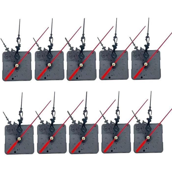 JZK Kit Mécanisme D'Horloge Silencieux Sans Tic-Tac – 4 Mouvements à Longue Tige + 6 Paires D'Aiguilles Métalliques Colorées