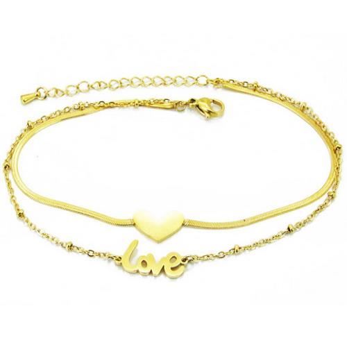 Chaine de cheville - Femme - Acier doré - Réglable - Coeur - Love