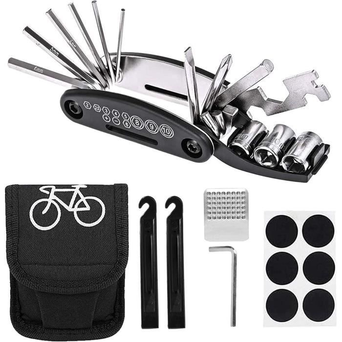 Trousse Outils Vélo 16 En 1 - Multifonction Pliable - Inclut Démonte-pneus, Patches, Clés - Pour Réparation En Voyage