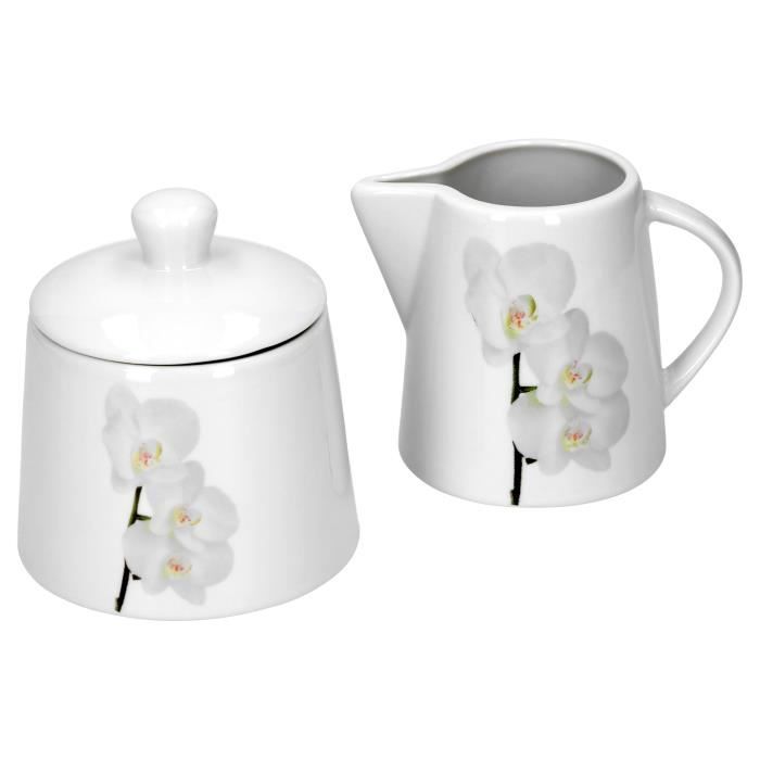 Van Well Vanda orchidée blanche 2 pièces Ensemble de sucrier avec  couvercle, Ø 95 mm + pot à lait, 220 ml, décor floral en - Cdiscount Maison