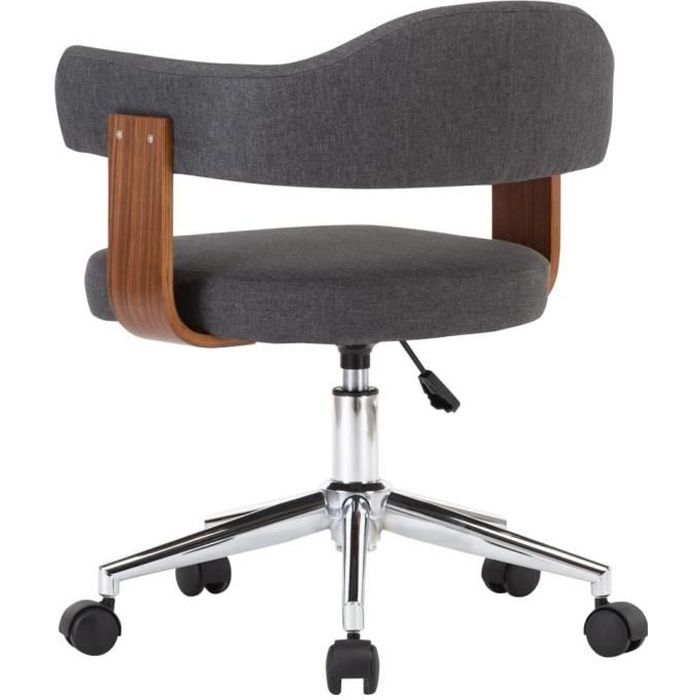 fauteuil de bureau pivotante - super - chaise de bureau scandinave gris - bois courbé et tissu