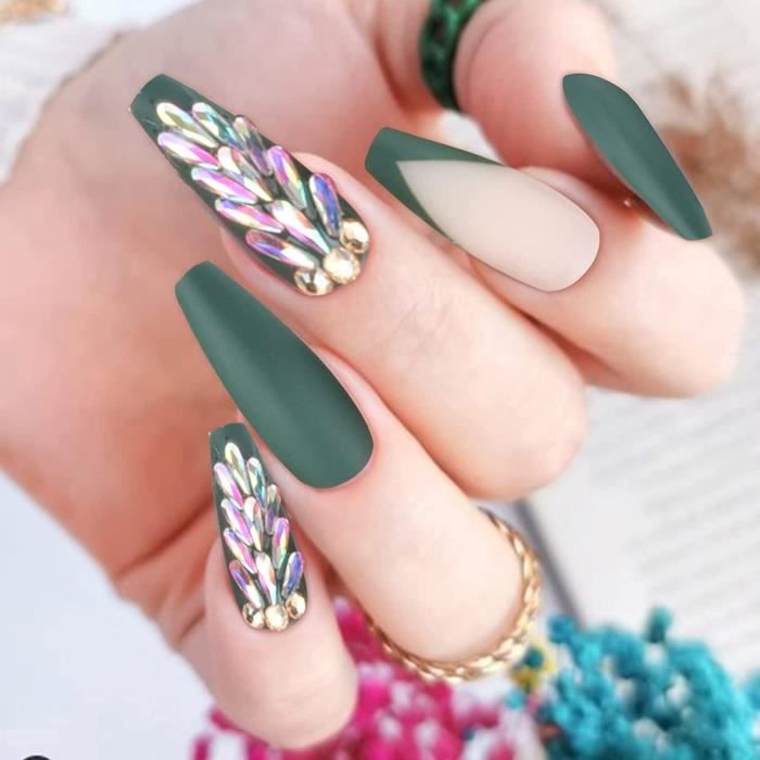 Fau Ongle Et Capsule Cercueil Faux Ongles Vert Paillettes Brillant Ballerine Onglesrefers To