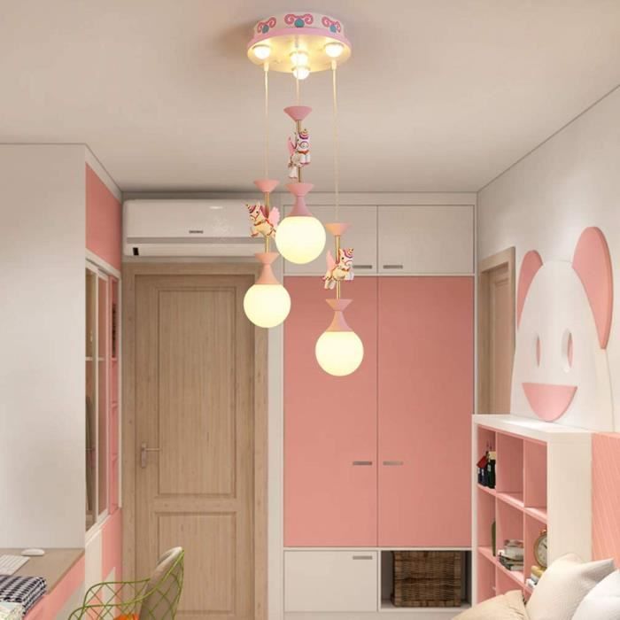Lustre Ours Polaire Dormeur 3D - Plafonnier Suspendu 3 Lumières - Abat-jour Lune - Chambre Enfant - Blanc