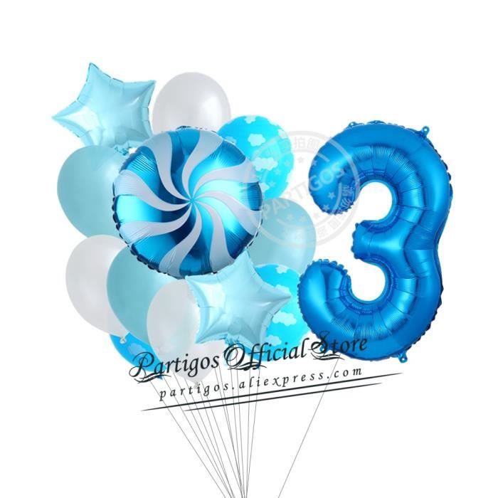 BLUE3 1 x 34 "ballon feuille dГ©cor bleu NOMBRE '3 ' 