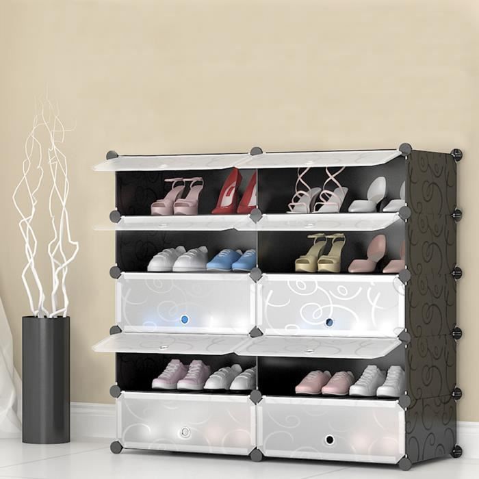 Armoire à Chaussures YIS 10 Cubes en Plastique - Rangement Polyvalent - 90x36x88 cm Noir