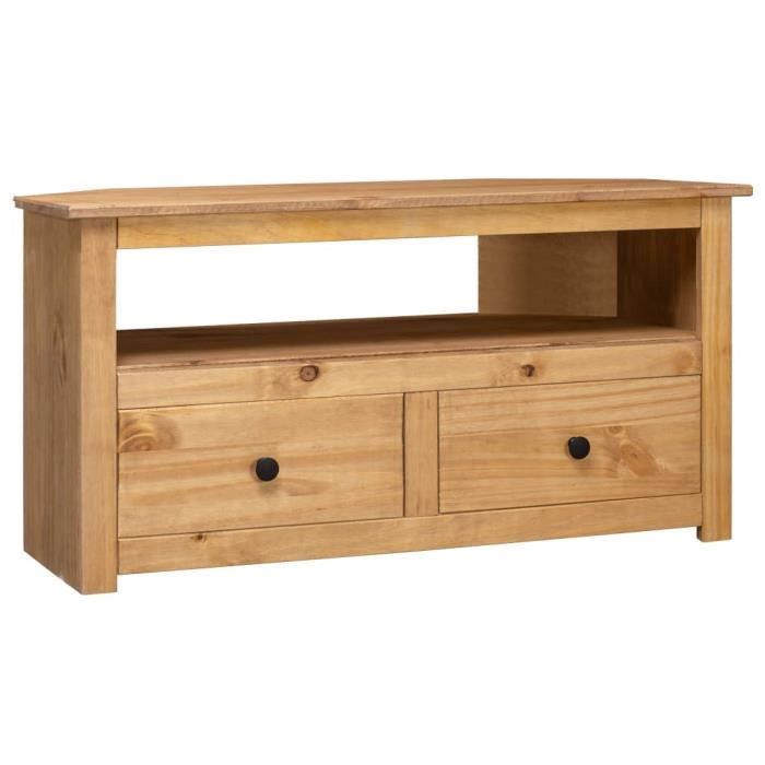 Meuble TV dangle Dex - Pin solide - 93x55x49 cm - Marron - Bois massif - Mat