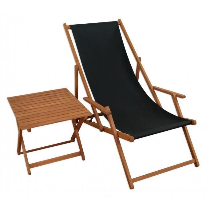 chaise longue de jardin noire - erst-holz - 10-305t - pliant - accoudoirs - table d'appoint