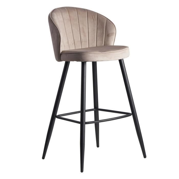 Tabouret de Bar Velours FINEBUY - Beige - Design Moderne avec Dossier Rembourré Tabouret de Bar Velours FINEBUY - Beige - Design Moderne avec Dossier Rembourré