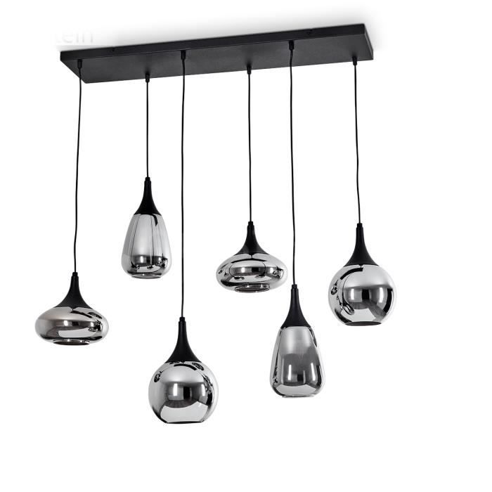 Suspension - HOFSTEIN - Viggianello - Métal/Verre Noir/Chrome - 6 x E14 - Hauteur 150 cm Suspension - HOFSTEIN - Viggianello - Métal/Verre Noir/Chrome - 6 x E14 - Hauteur 150 cm