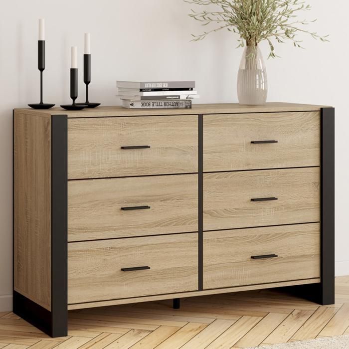 IDMARKET Commode 6 tiroirs ONYX 115 cm bois et noir IDMARKET Commode 6 tiroirs ONYX 115 cm bois et noir