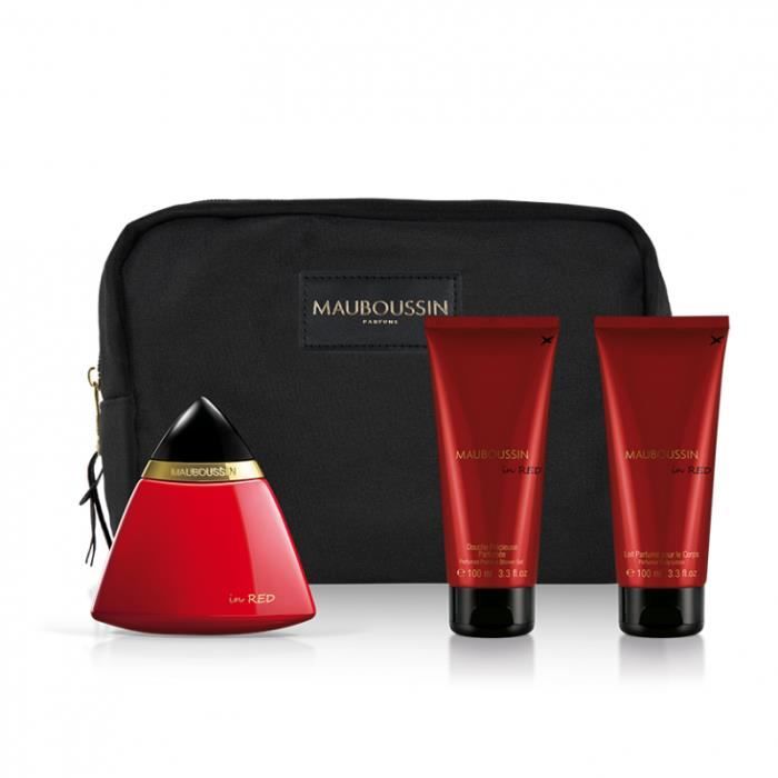 Mauboussin - Coffret Prestige 2022 In Red : Eau de Parfum 100ml, Douche Précieuse 100ml, Lait Parfumé 100ml & Trousse de toilette