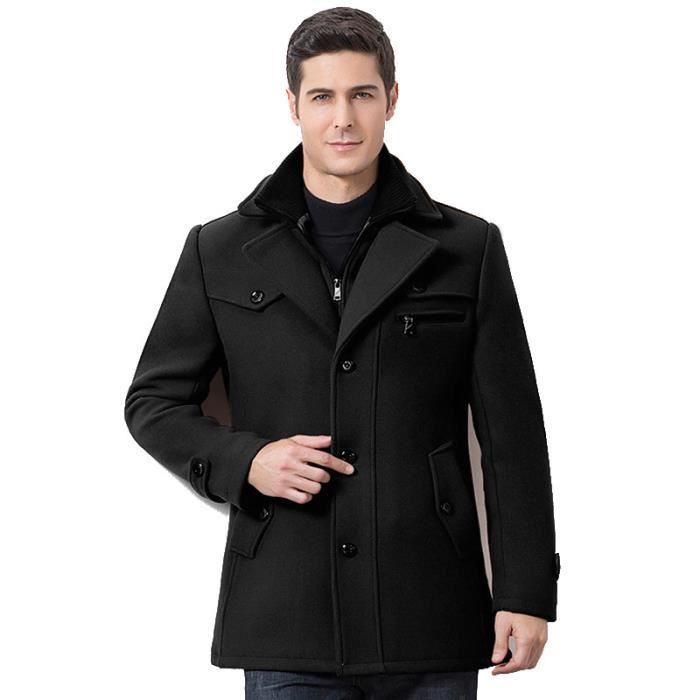 Manteau long de couleur unie de style britannique pour hommes Pardessus en  laine chaud à la mode Noir Noir - Cdiscount Prêt-à-Porter