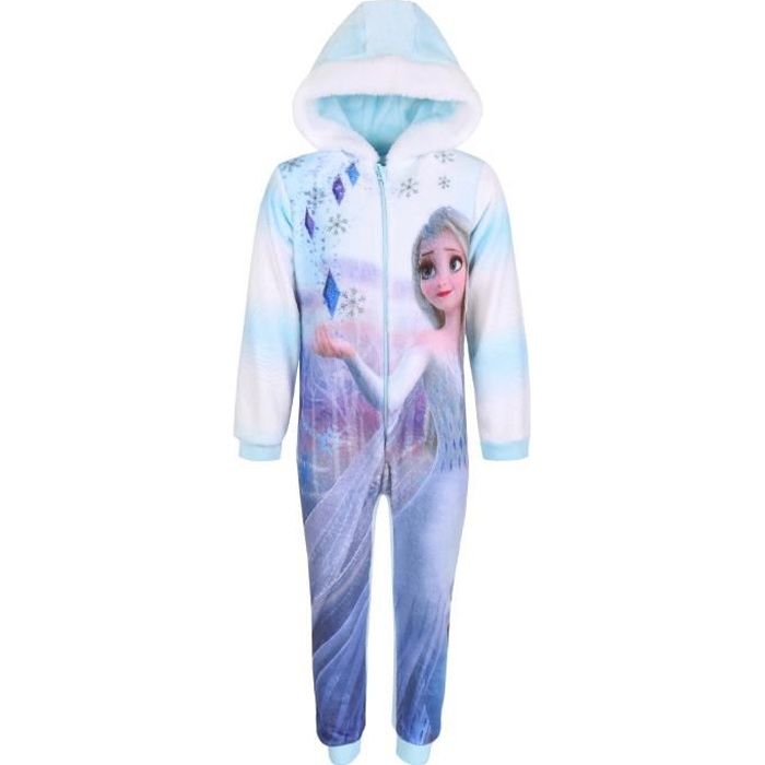 Pyjama Fille Disney Combinaison Pyjama Enfant La Reine des Neiges avec Anna et Elsa Surpyjama Polaire Fille Taille 18 Mois à 10 Ans