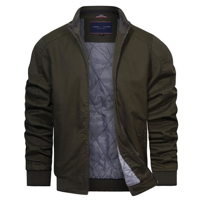 Veste Homme Blouson en Coton Casual L?�che Casual Couleur Unie - Vert militaire Vert militaire 