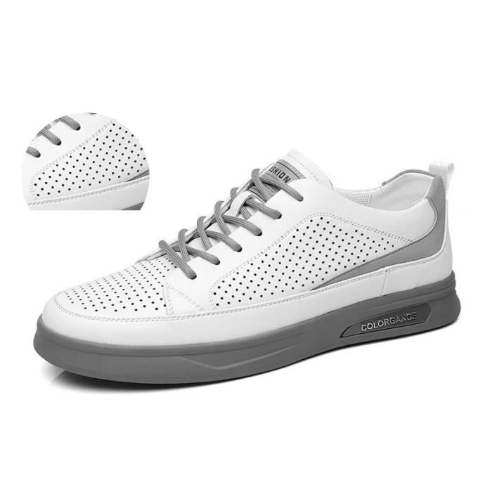 Baskets Homme Aéré Sneakers en Cuir Plat Bicolore Doux Confortable avez