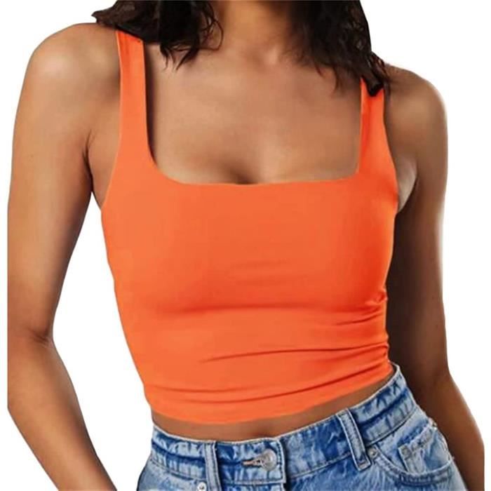 Debardeur Femme Crop Top Sexy Crop Tank Tops Col Carre Camisole Top Crop sans Manches Haut Court Tank Top Blouse pour Femme Orange Orange Cdiscount Pret a Porter