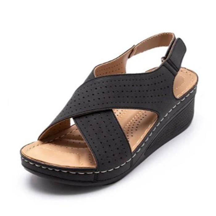 Sandales semi compensées à brides croisées - noir
