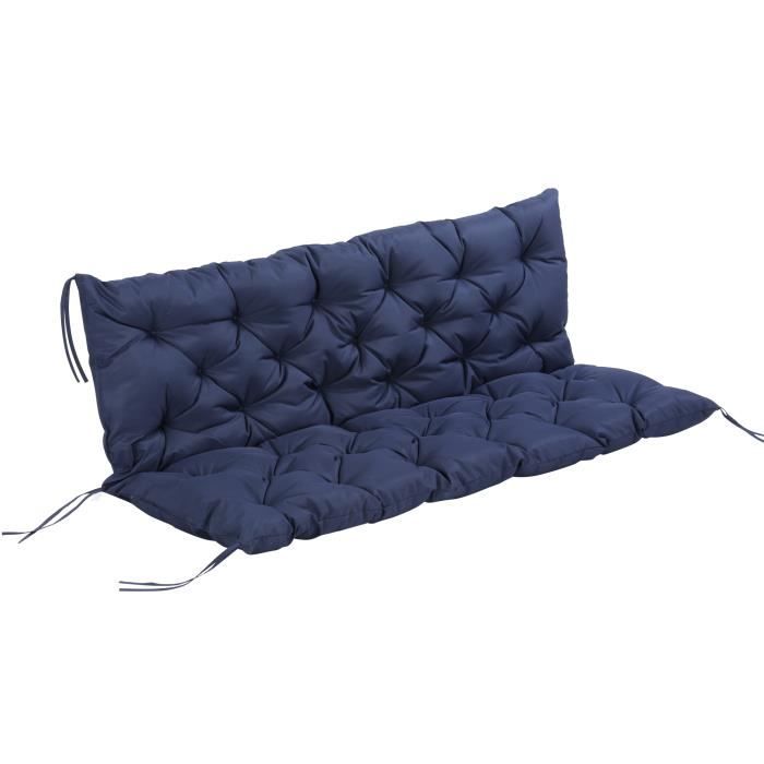 Coussin matelas assise dossier pour banc de jardin balancelle canapé 3 places grand confort 150 x 98 x 8 cm bleu