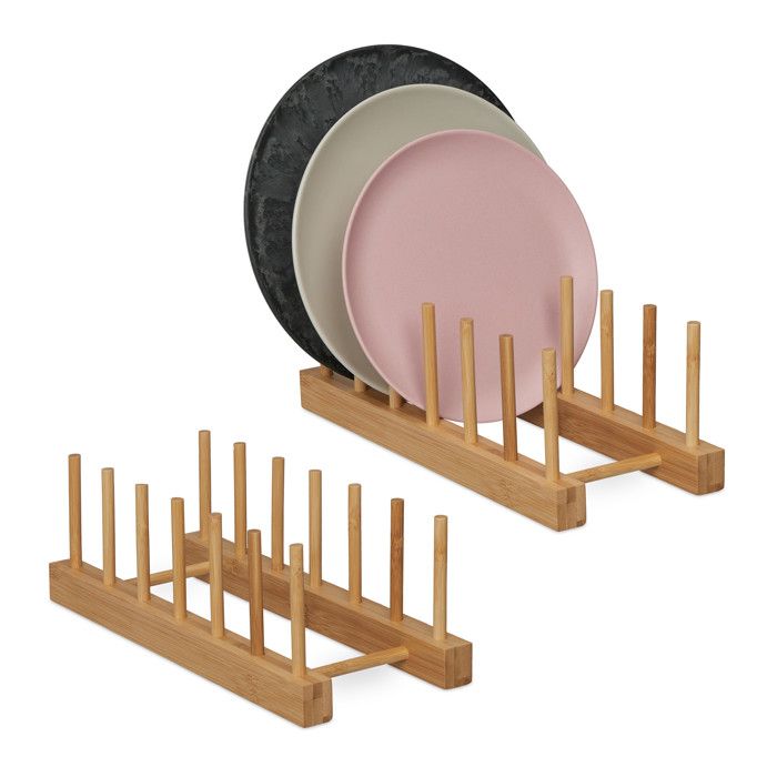 Égouttoir Bambou Relaxdays - Range 10 Assiettes, Planches Et Couvercles - Compact Et Pratique