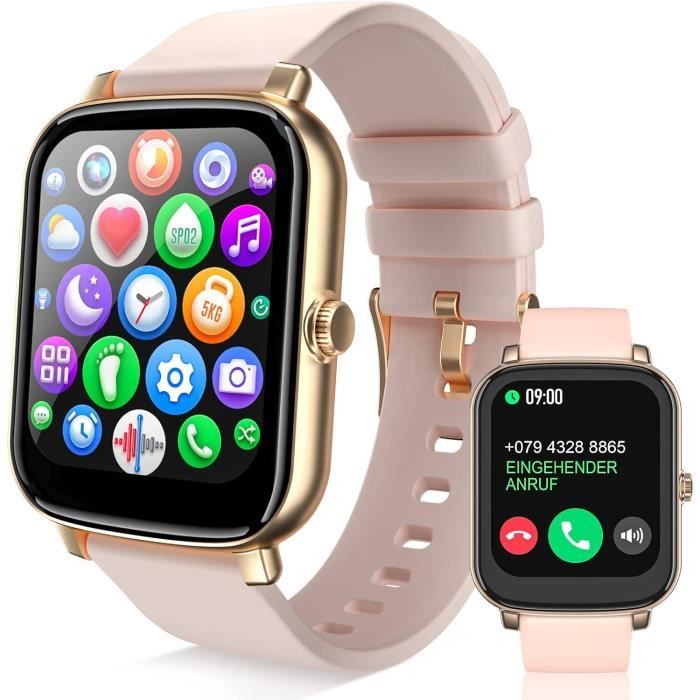 Betatree Montre Intelligente Femme Avec Appel 1,32" - Smartwatch Homme Femme Podomètre Sommeil Cardio, 20 Modes Sport, 3 Bracelets Doré