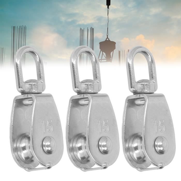 JASFLY Lot 5 Poulies M15 + 5 Mousquetons M4 Acier Inox 304 - Charge 35-50kg, Idéal Câbles, Cordes, Levage, Jardin, Escalade