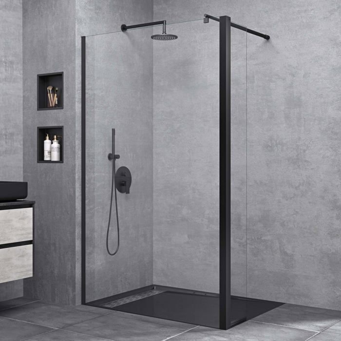 Paroi De Douche à L'italienne Avec Verre Texturé - 120x200 Cm, Noir Mat Virana 93592629