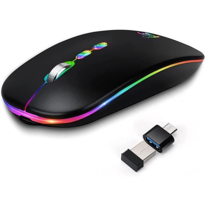 KBCASE Souris Sans Fil Rechargeable 7 Couleurs LED - Bluetooth & 2.4G | Pour PC, Mac, Portable