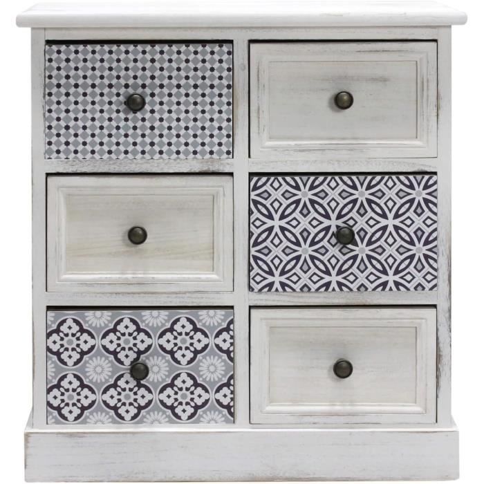 Rebecca Mobili Commode Salle de Bain, Table de Chevet Blanc Gris Rétro ...