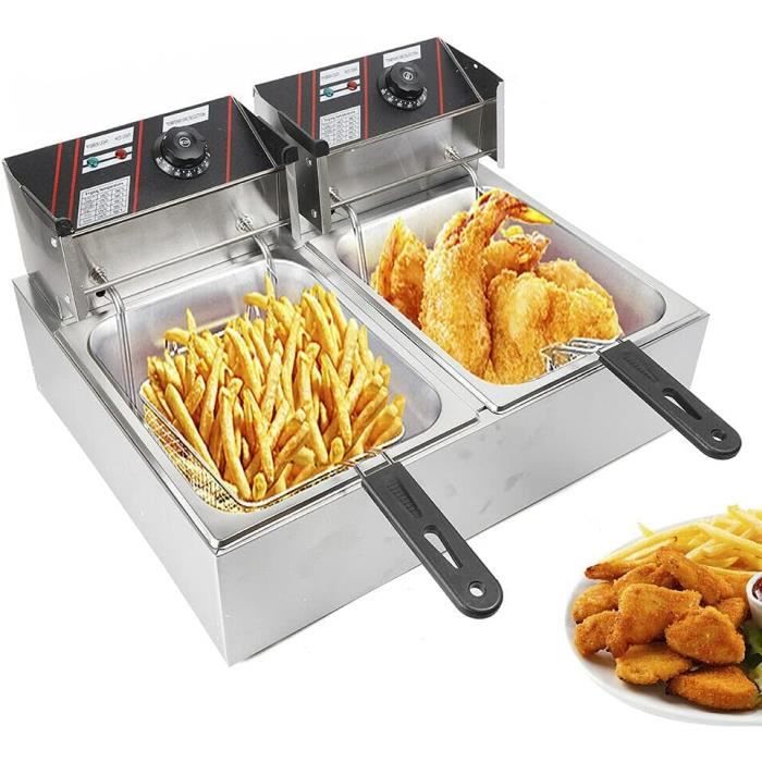 Friteuse Électrique 6L Inox - 1750W - Panier Inclus - Température Réglable 60-200°C - Neuf