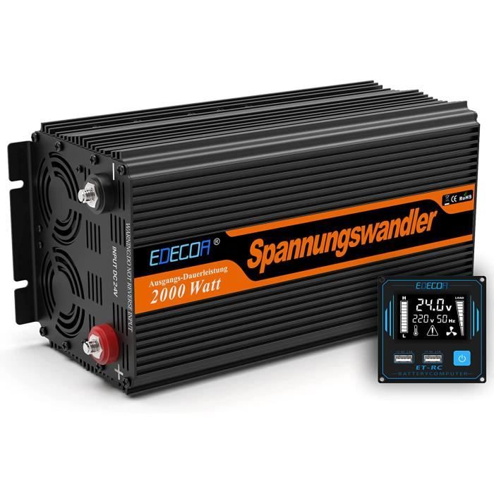 EDECOA convertisseur 24v 220v Camion Pur Sinus 2000w télécommande 2X USB  écran pour Panneau Solaire Power Inverter Isolation galvanique (2e  génération) en destockage et reconditionné chez DealBurn