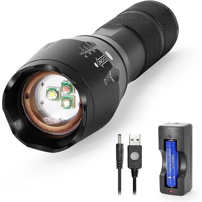 Lampe Torche LEP Ultra-puissante 1000m - 1200 Lumens, Rechargeable, étanche IPX4 - Idéale Pour La Chasse, Randonnée Et Sécurité