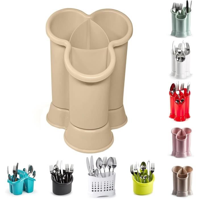 Égouttoir à Couverts 4 Compartiments En Acier Inoxydable – Porte-Ustensiles Cuisine Avec Drainage – Antidérapant Et Passe Lave-Vaisselle