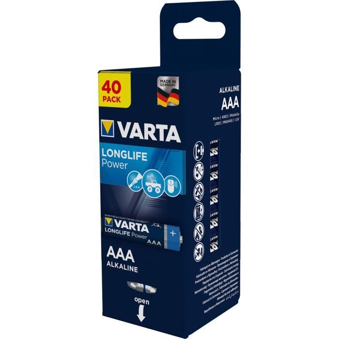 VARTA Pack de 40 piles alcalines Longlife Power AAA (LR03) 1 5V VARTA Pack de 40 piles alcalines Longlife Power AAA (LR03) 1 5V