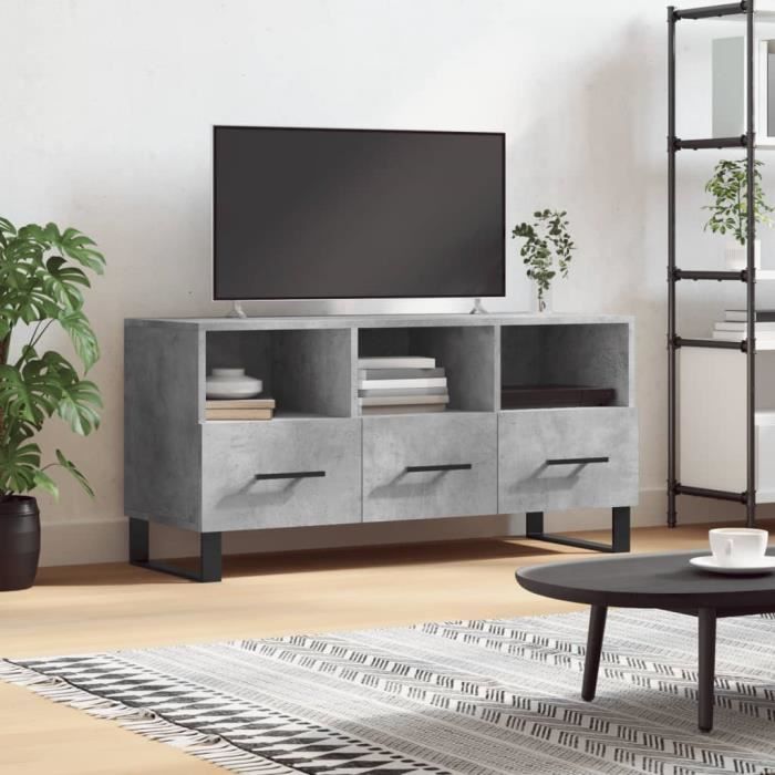 vidaXL Meuble TV gris béton 102x36x50 cm bois dingénierie 829064