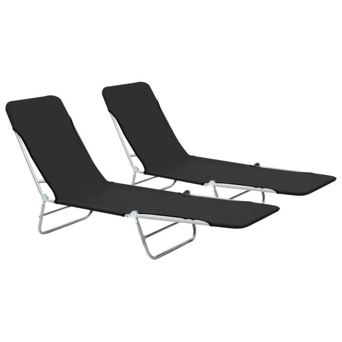"top" bains de soleil d'extérieur jili - chaises longues pliables 2 pcs acier et tissu noir,7,75 kg