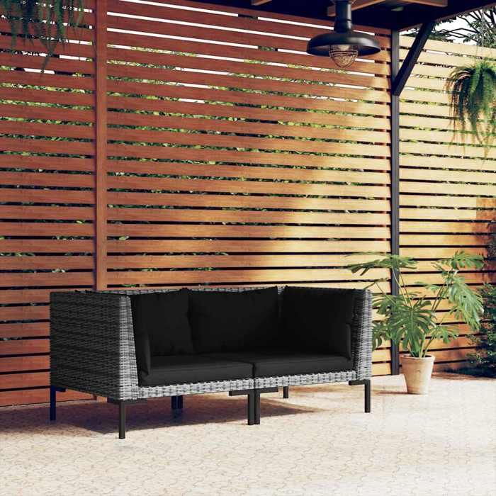 vidaXL Canapés de jardin 2 pcs avec coussins Résine tressée demi-ronde 318604