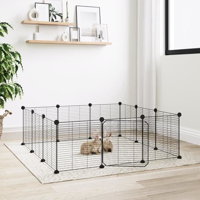 171626 vidaXL Cage animaux de compagnie à 12 panneaux et porte Noir 35x35 cm