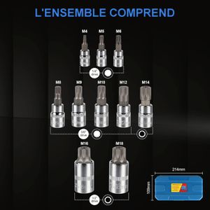 Set De Douilles XZN TECPO M4-M16 - 8 Pièces En Acier Chromé, Carré 1/4, 3/8, 1/2