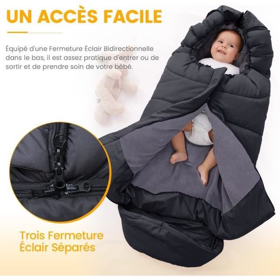Chancelière Poussette Hiver Uieamsio - Imperméable, Coupe-vent - Polaire + Oxford - 0-5 Ans - Noir/gris