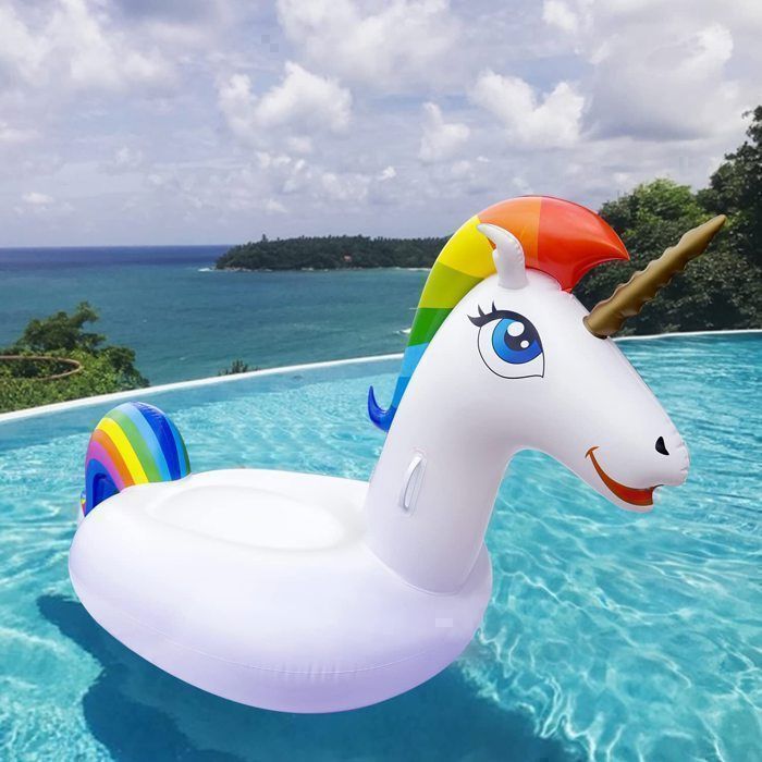 Bouée Gonflable Bébé Avec Auvent - Licorne Rose Et Dinosaure Vert Pour Piscine Et Plage
