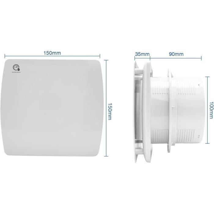 Aérateur Extracteur D'air Avec Capteur D'humidité 100mm Verre Blanc Trax 89178346