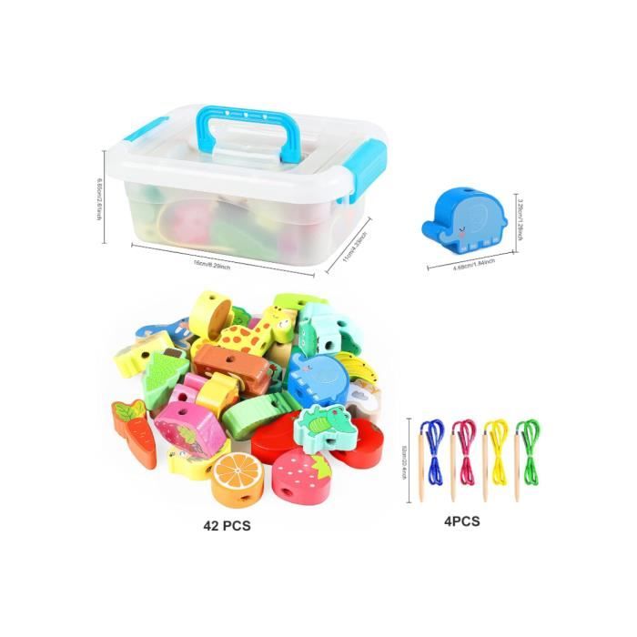 Zxpjkyu 50 Pièces Perles en Bois Jouet à Enfiler Formes Animaux Fruits Apprentissage Motricité Jeu Cadeaux Créatifs pour Jeunes Enfants Utilisation, Style b