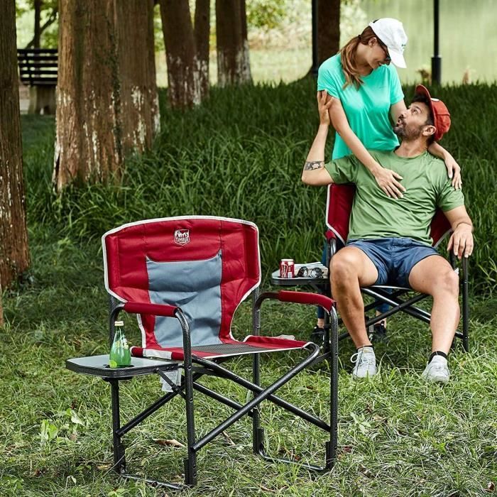 TIMBER RIDGE Chaise Camping Pliable Aluminium 3,3 Kg – Support 180 Kg, Accoudoirs, Tablette Et Poche Latérale