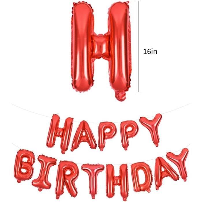 Banderole Joyeux Anniversaire Rouge Noir 180x110 Cm - Bannière Happy Birthday Élégante Et Festive Avec Motifs Ballons Et Rubans